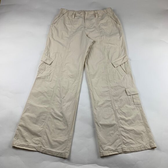 Elodie Cream Poplin Canvas Wide Leg Cargo Pant L - Picture 1 of 10